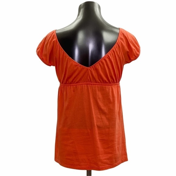 CHARLOTTE Russe Burnt Orange Short Puff Sleeve V-Neck Peasant Blouse Large - Picture 2 of 11